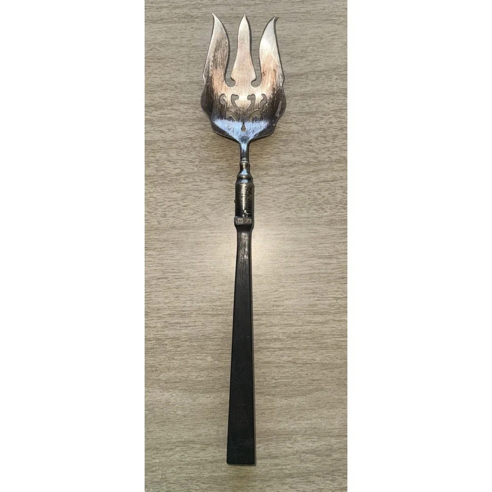 Vintage Manning Bowman Ornate Victorian Serving Fork Wooden Handle 12
